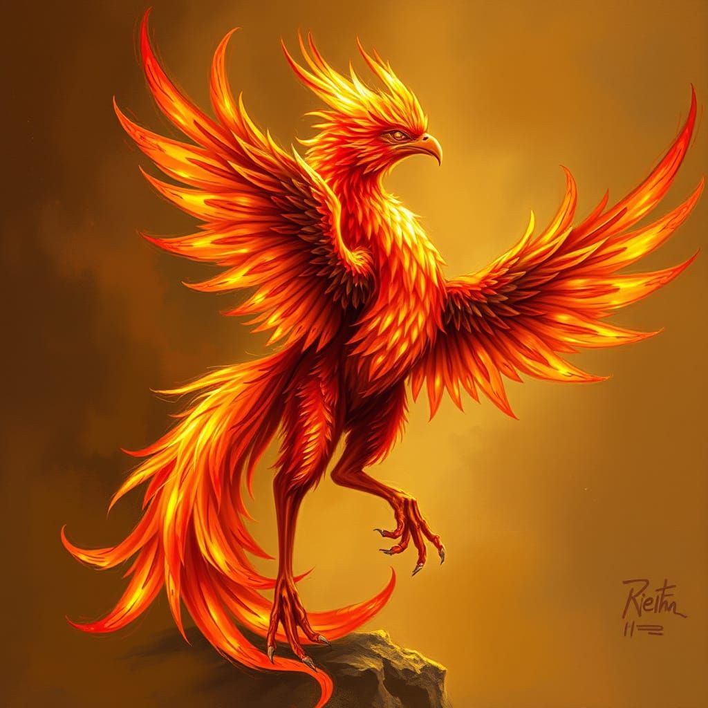 Flaming Phoenix in Dreamlike Fantasy Art Style