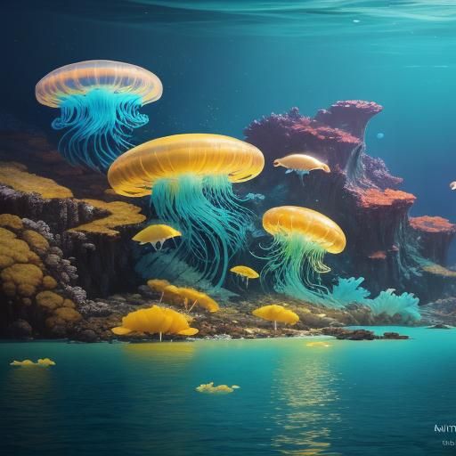 Yellow Baby Jellyfish in Sydney Harbour: Detailed Matte Pain...