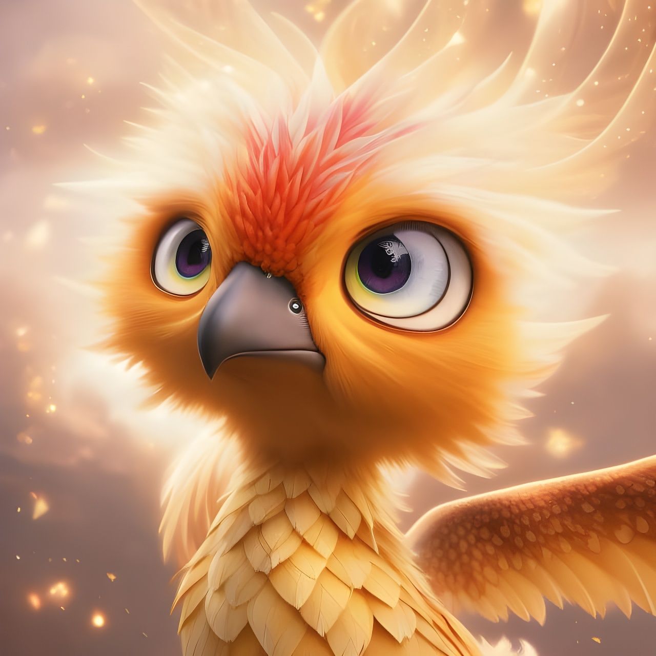 Adorable Phoenix with Magical Particles in Hyperrealistic St...