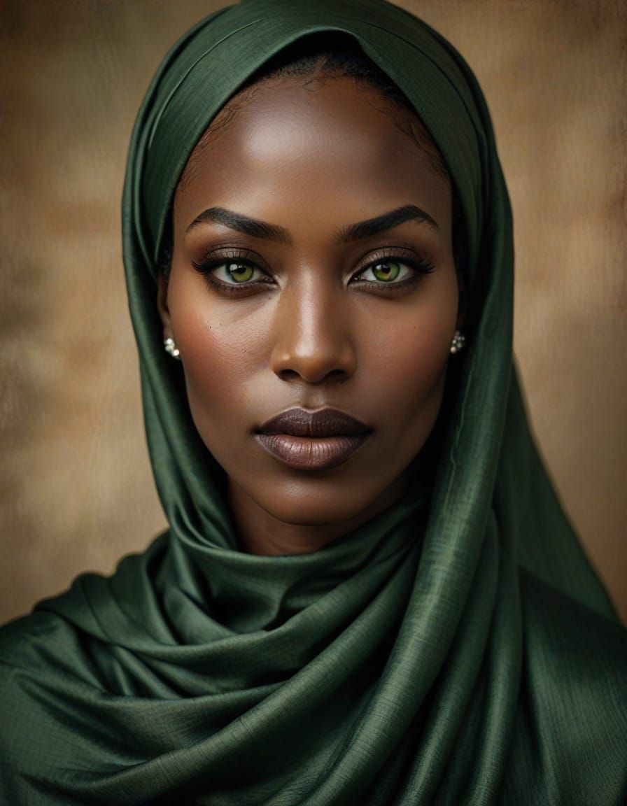 Elegant Black Woman in Black Hijab, Soft Lighting