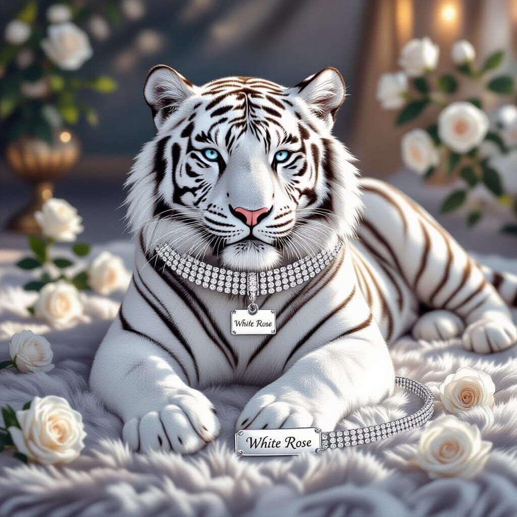 White Tiger with Diamond Collar and Roses