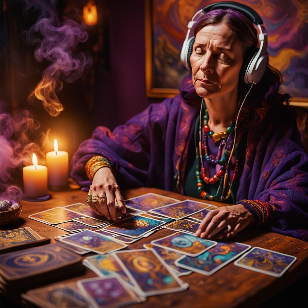 Mystical Tarot Reader in Expressionist Oil Painting Style