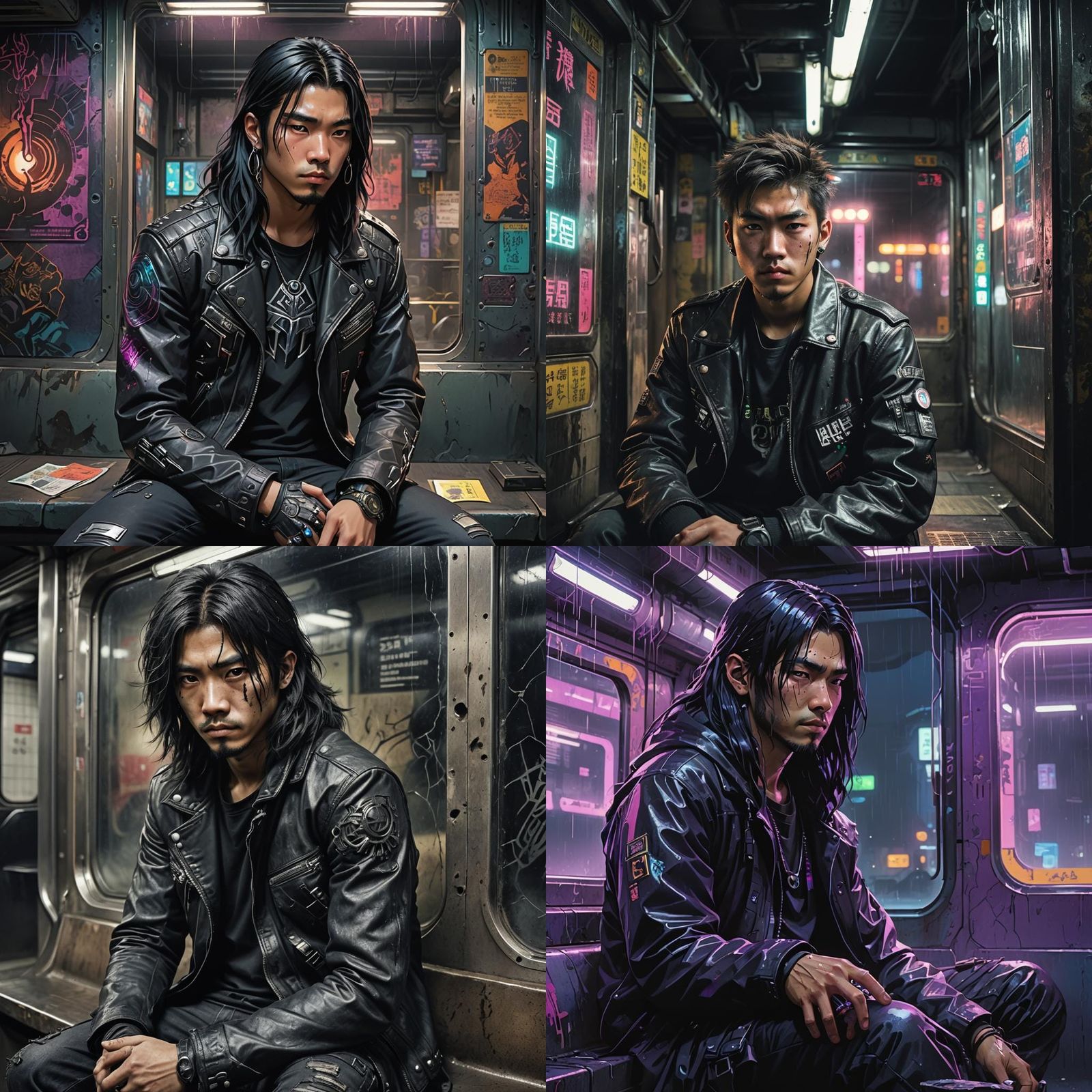 Cyberpunk Eastern Japanese Man in Post Apocalyptic Subway