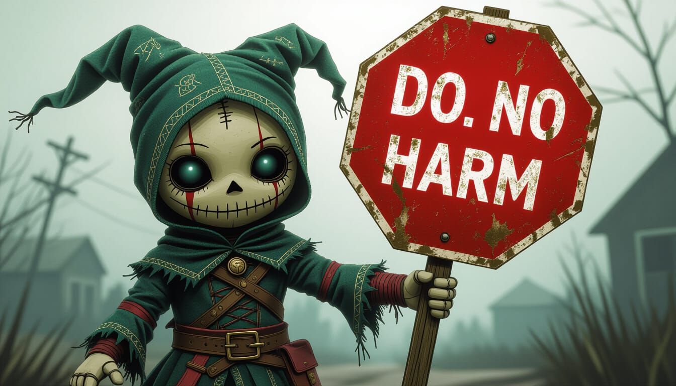 Mystical Voodoo Doll with Stop Sign Art