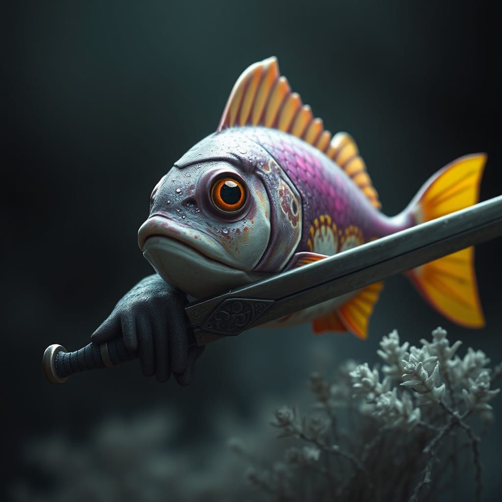 Fish Warrior With Sword: Hyperdetailed Digital Art