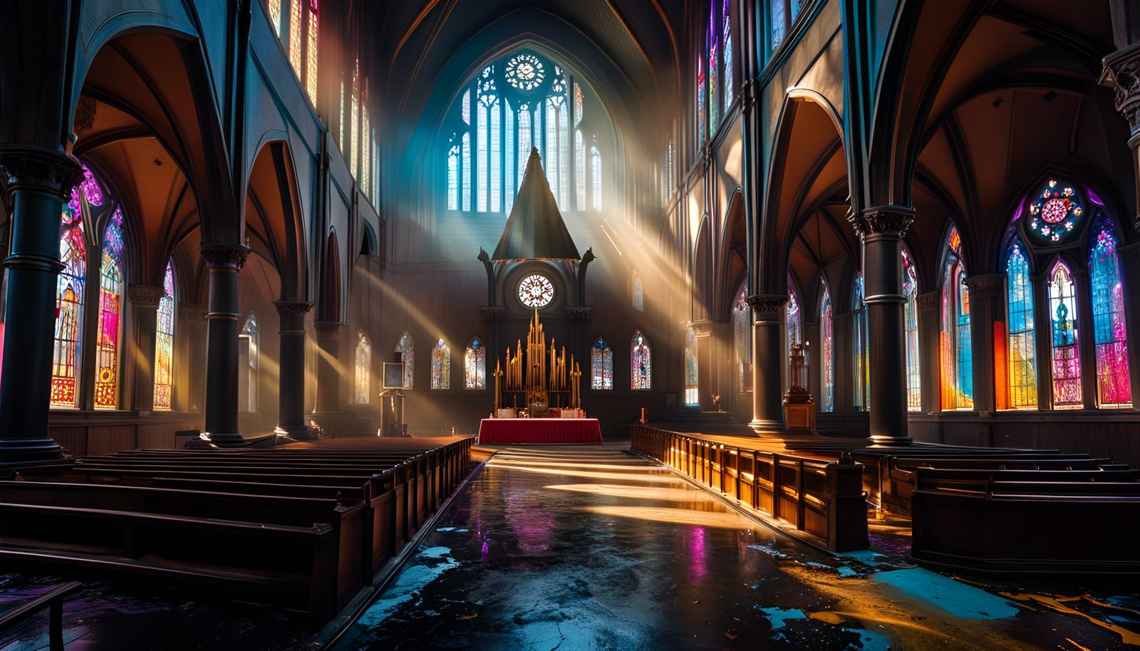 Colorful Gothic Cathedral Interior in Unreal Engine 5