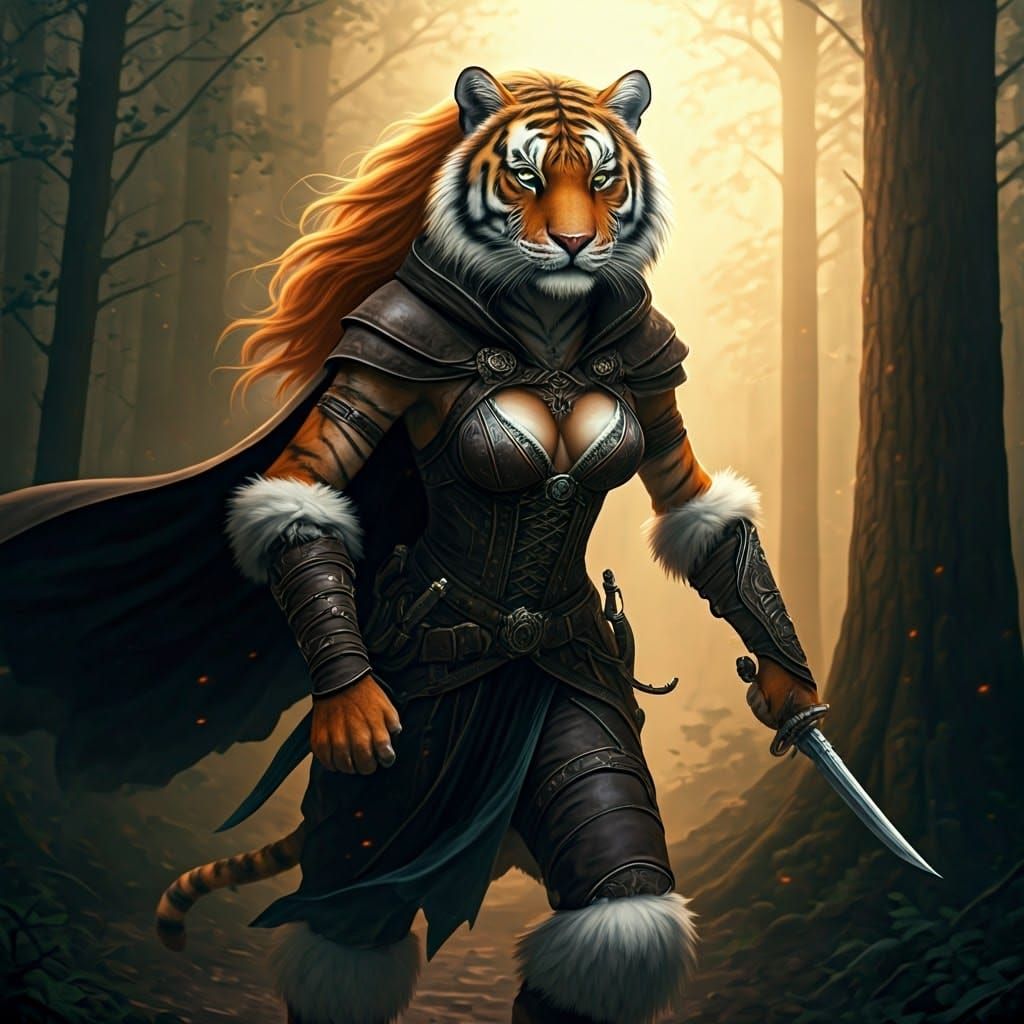 Mysterious Assassin Tigress in a Cinematic Forest