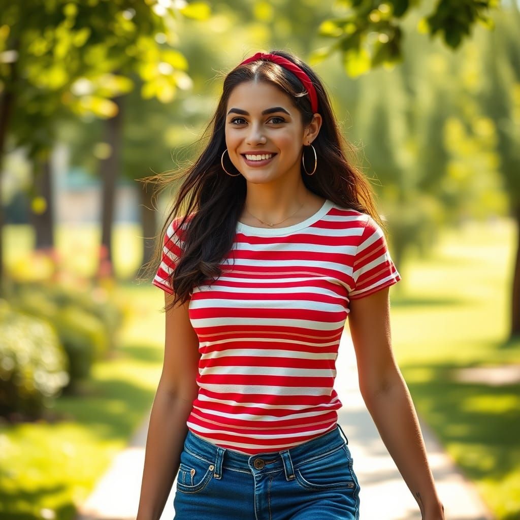 Sunny Stroll: A Woman in a Vibrant Park