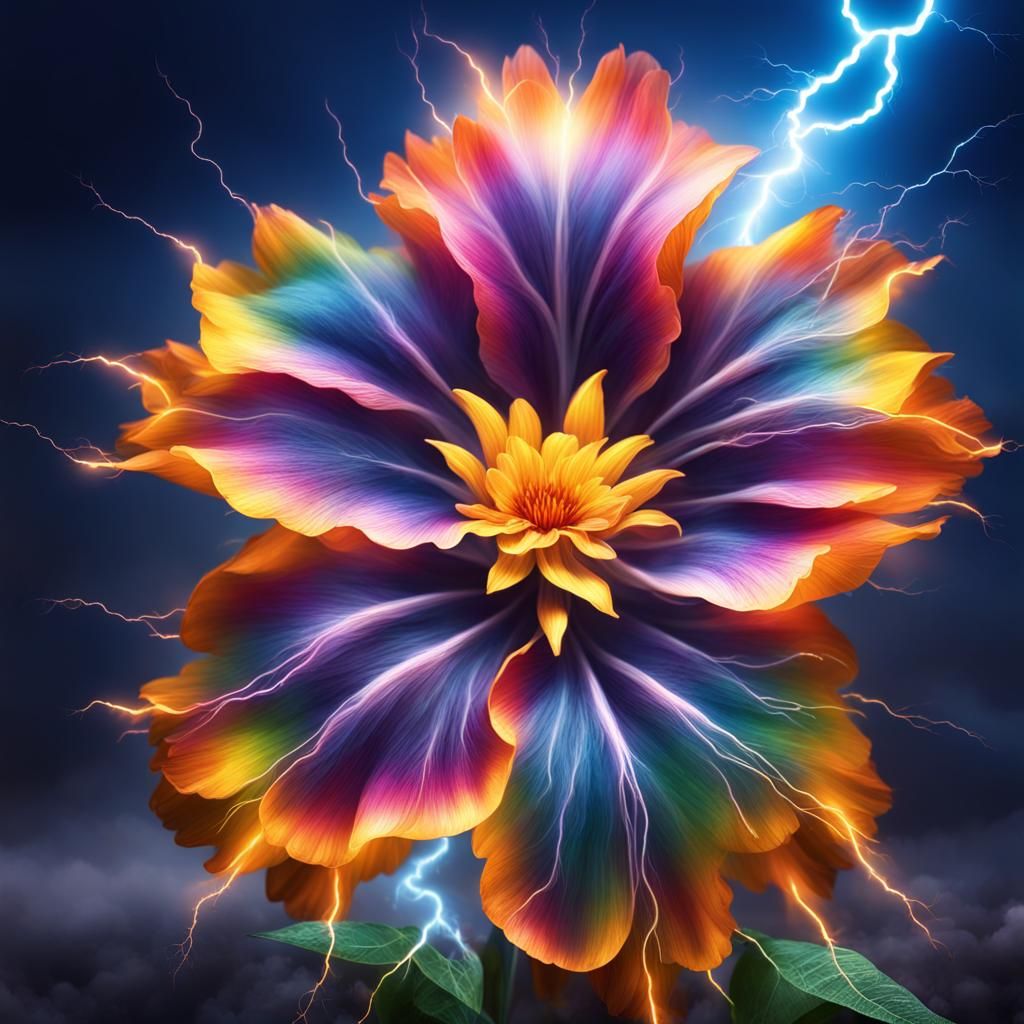 Magical Flower Unleashing Lightning: A Colorful Masterpiece