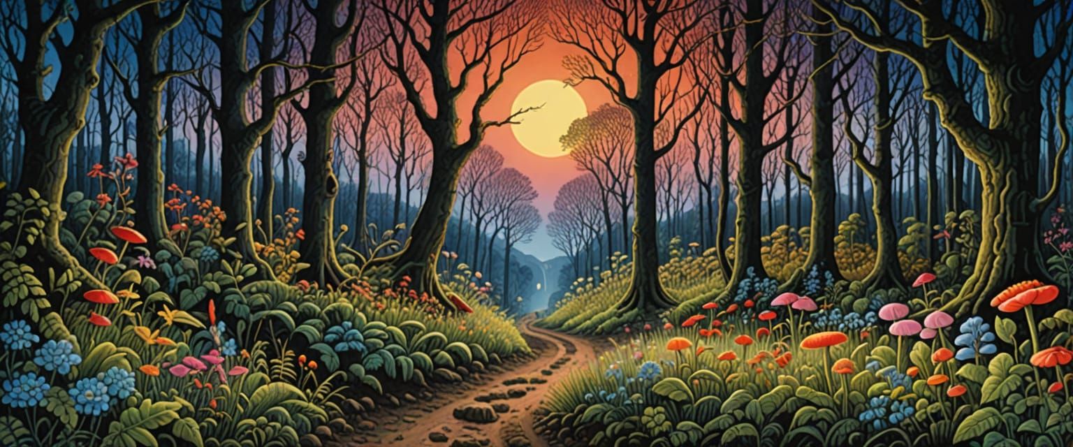 Magical Forest Path with Woodland Creatures