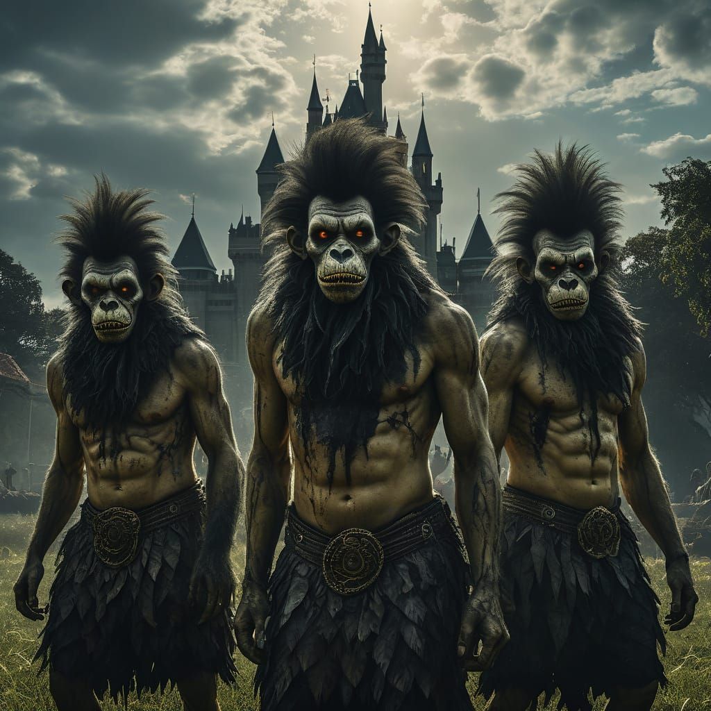 Zombie Monkey Clowns Dance: Hyperrealistic Digital Art