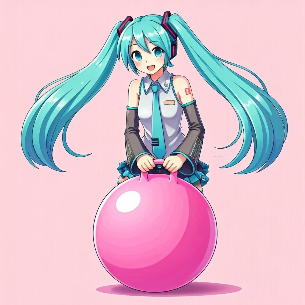 Hatsune Miku Bouncing on Pink Hopper Ball