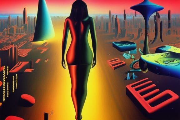 Surreal Melting Time in Cyberpunk Cityscape