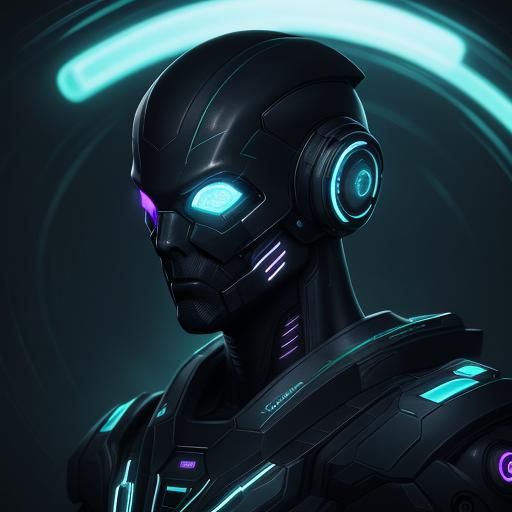 Cyberpunk Alien Gazes at Neon Ocean