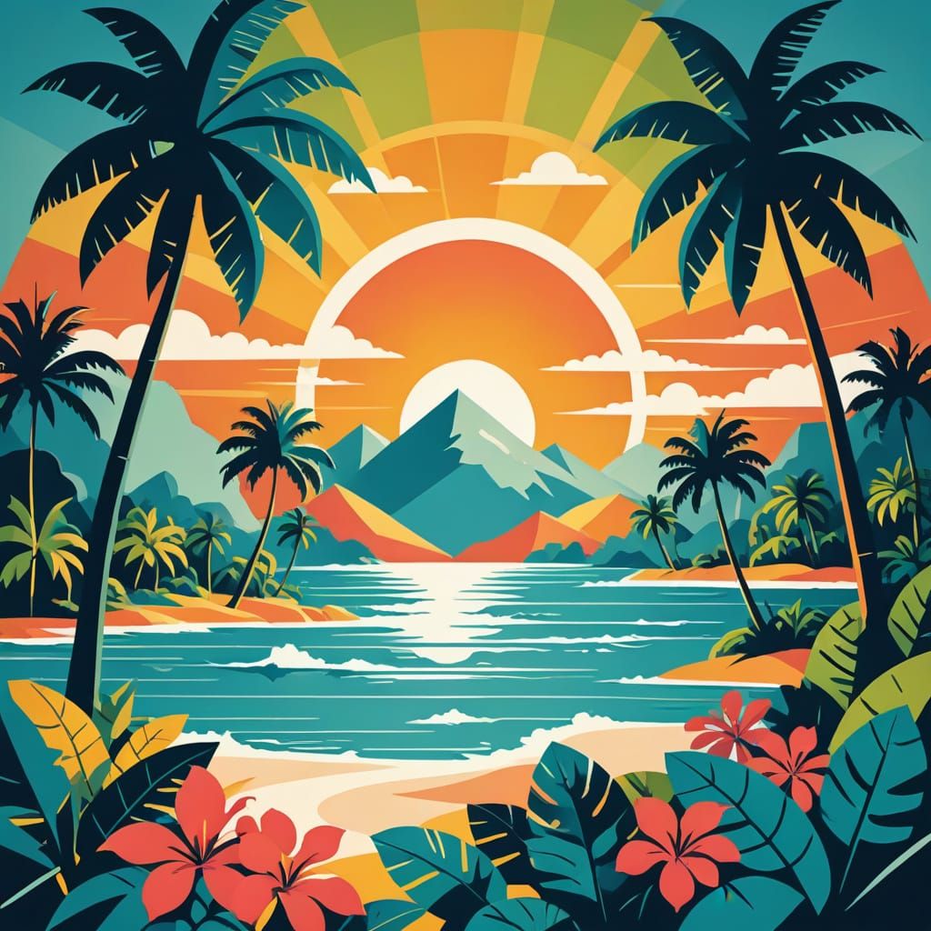 Retro Tropical Travel Poster in 1960s Airline Style