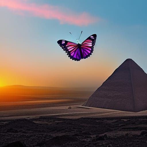 Giant Butterfly on Pyramid in Synthwave Style