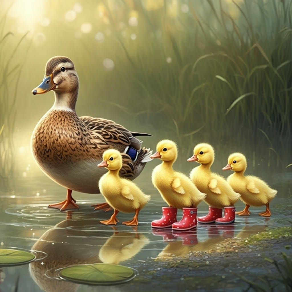 Ducklings in Boots: A Whimsical Digital Artwork