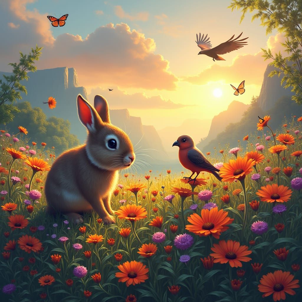 Lush Meadow Ecosystem in Atmospheric Matte Painting Style