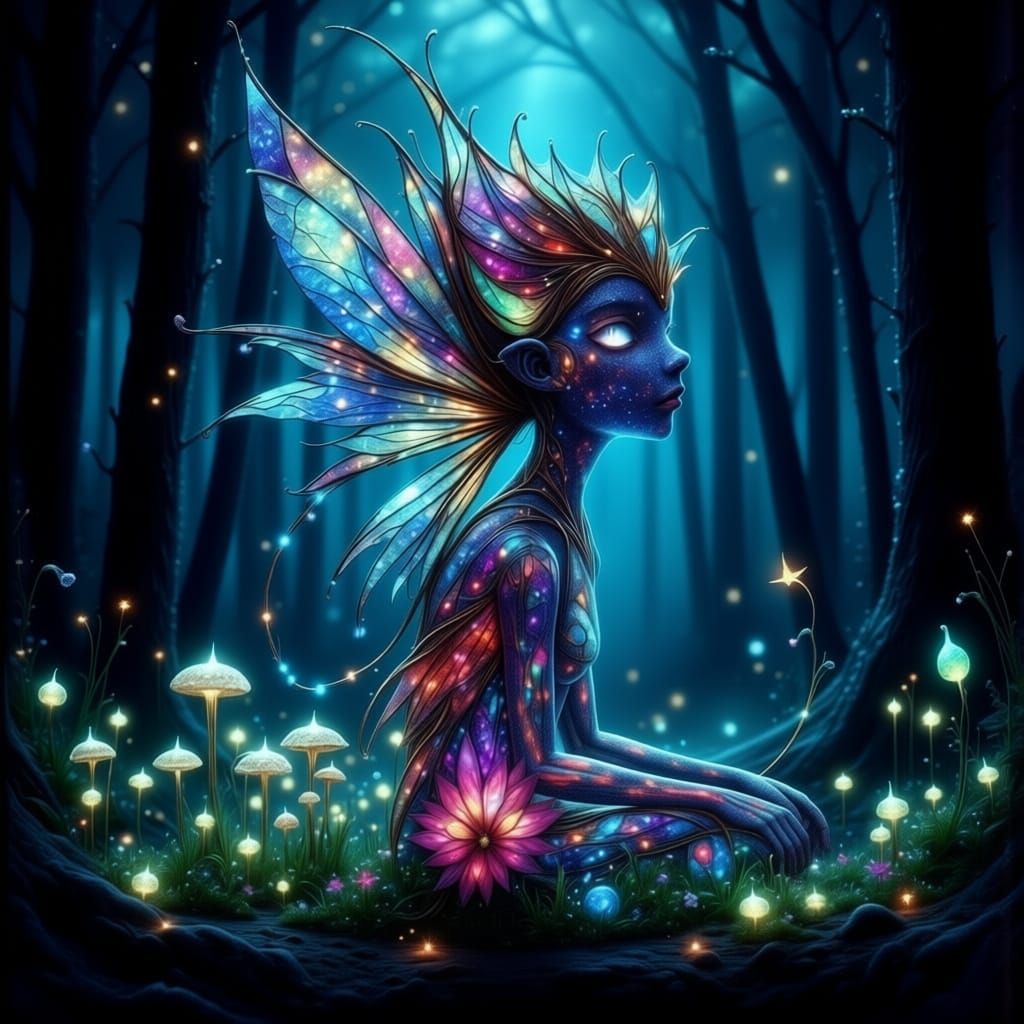 Stained Glass Fairy Shimmers with Bioluminescence