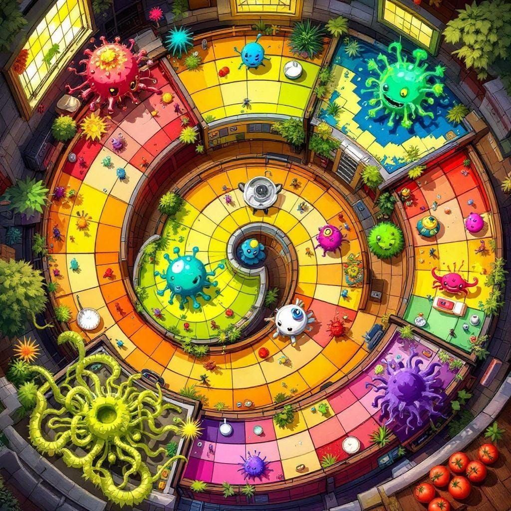 Vibrant Kitchen Game Board with Pathogens
