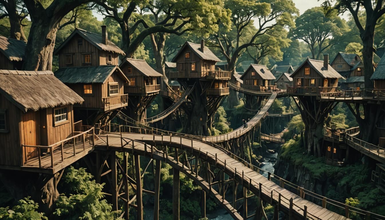 Treehouse Village with Cinematic Lighting