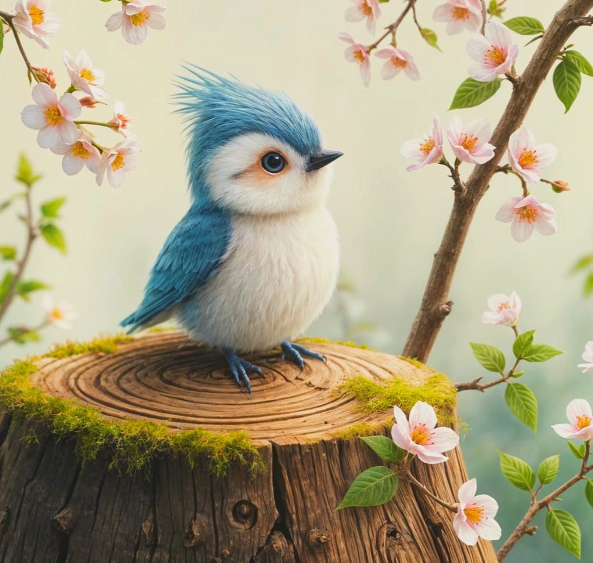 Ghibli-Inspired Japanese Fairy Bird on Tree Stump