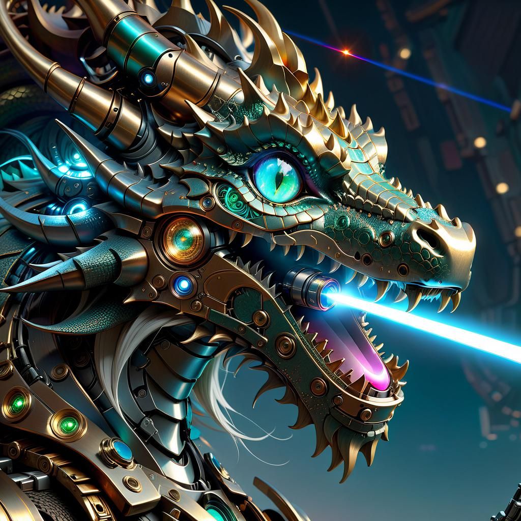 Sci-Fi Metal Dragon Unleashes Laser Beam