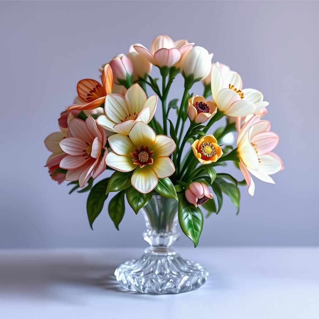 Vintage Cloisonné Glass Flower Bouquet in Art Nouveau Style