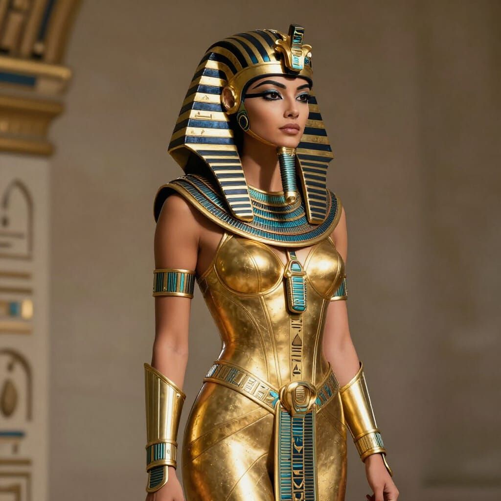 Pharaohpunk Warrior Woman in Detailed Futuristic Armor