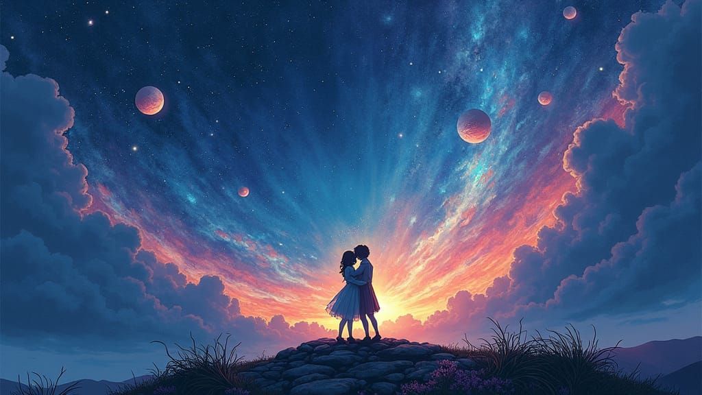 Ethereal Embrace: A Futuristic Watercolor Dream