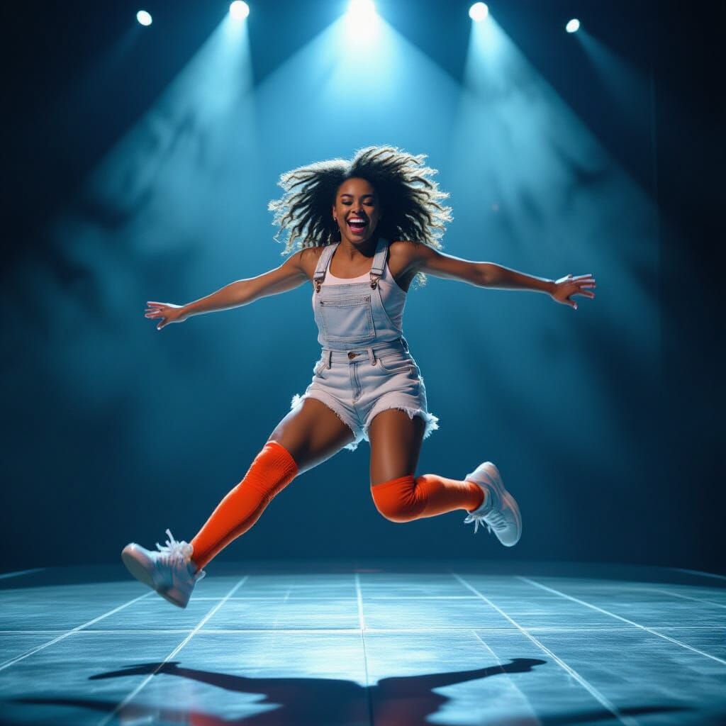 Woman Auditions for Cybertruck Play on Stage