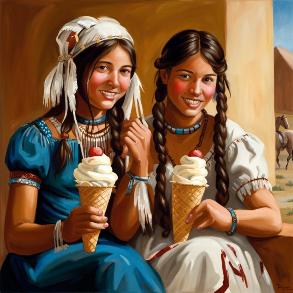 Shoshone Girls Share Ice Cream: Renaissance Portrait