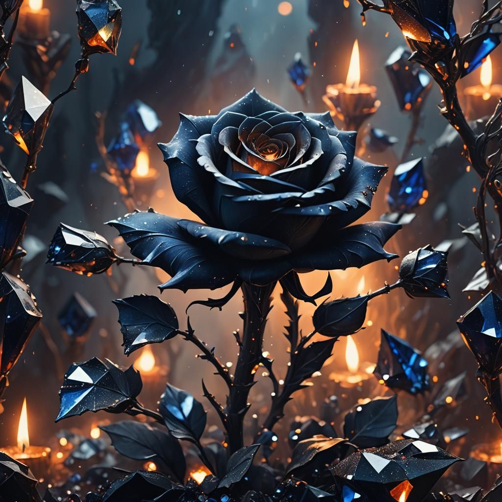 Mystical Black Crystal Rose in Dark Fantasy Style