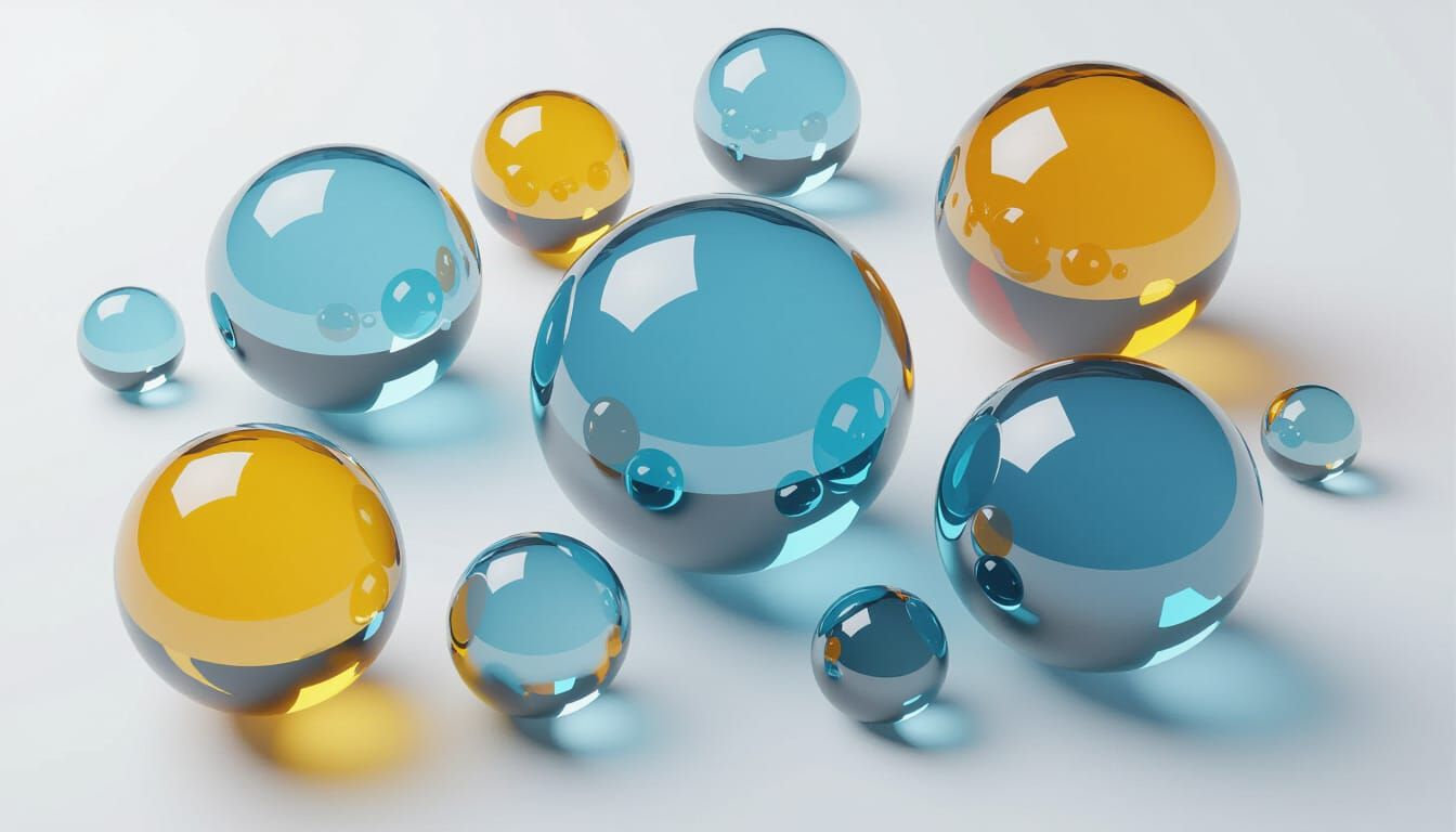 Reflective Glass Spheres in Abstract 3D Style