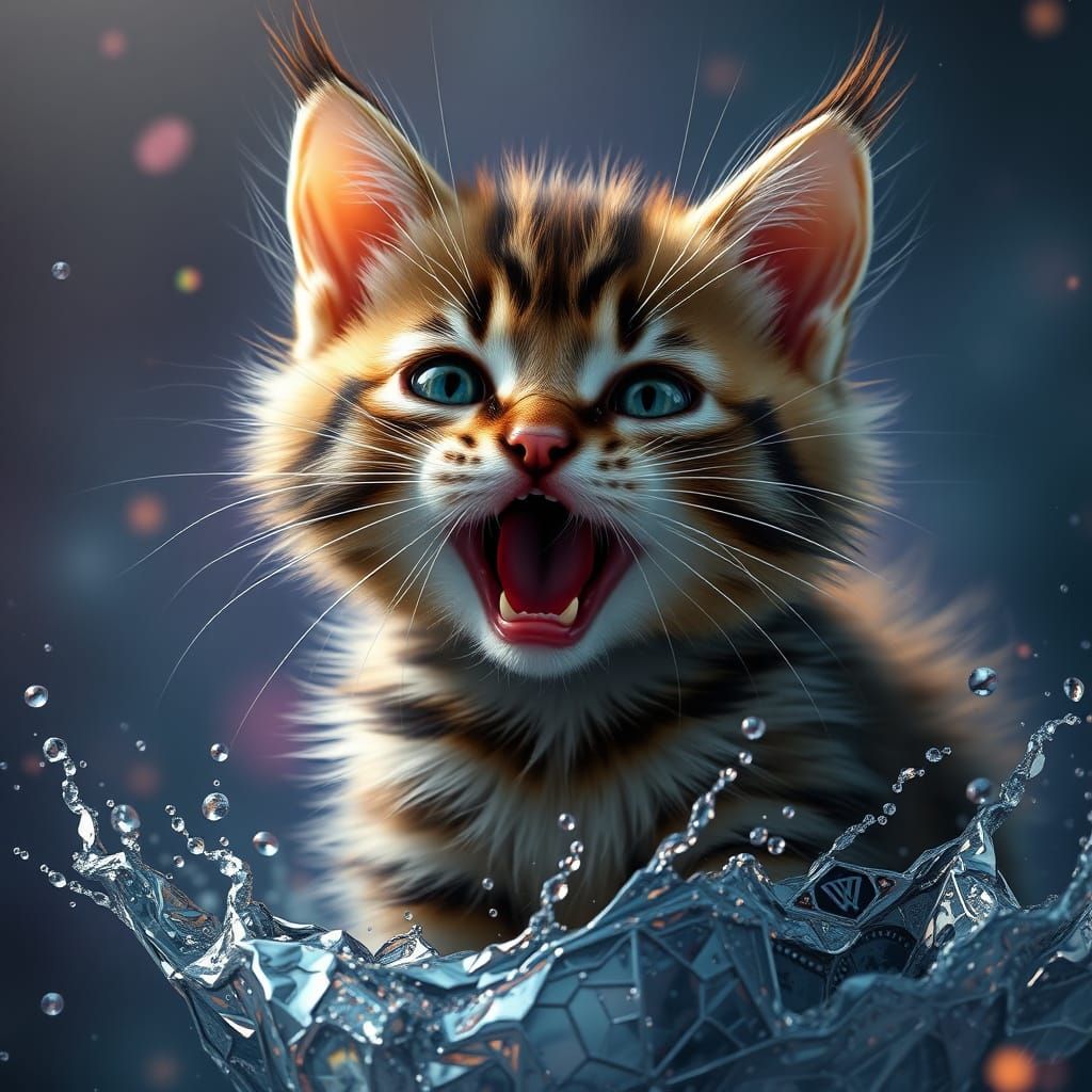 Whimsical Kitten in a Dreamlike Landscape