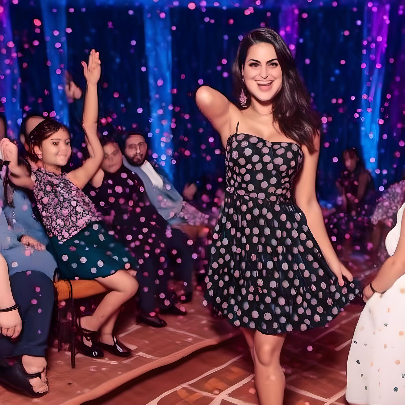 Woman in Aztec Dress at Purple Club, Watercolor Style