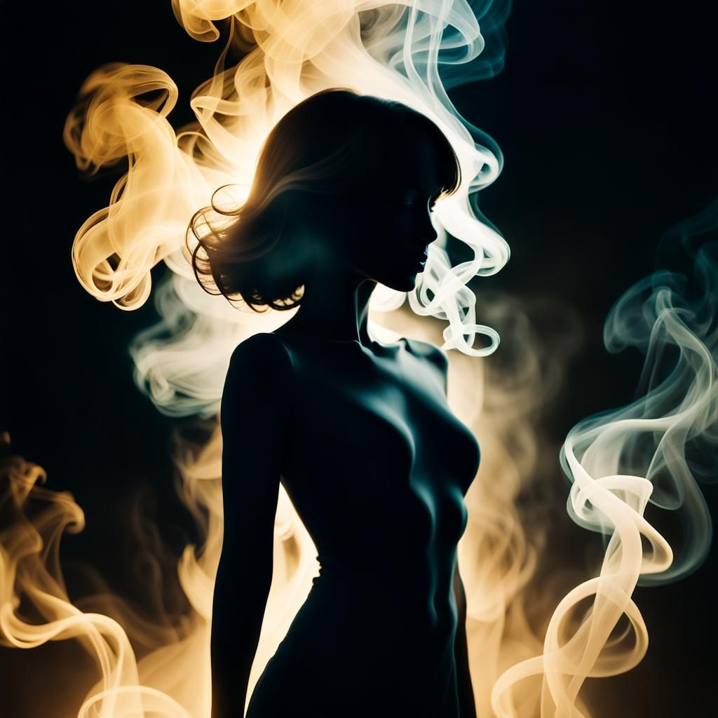Dreamy Surrealism: Woman's Shadow in Mesmerizing Smoke
