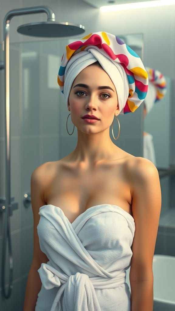 Woman in Futuristic Bathroom Scene