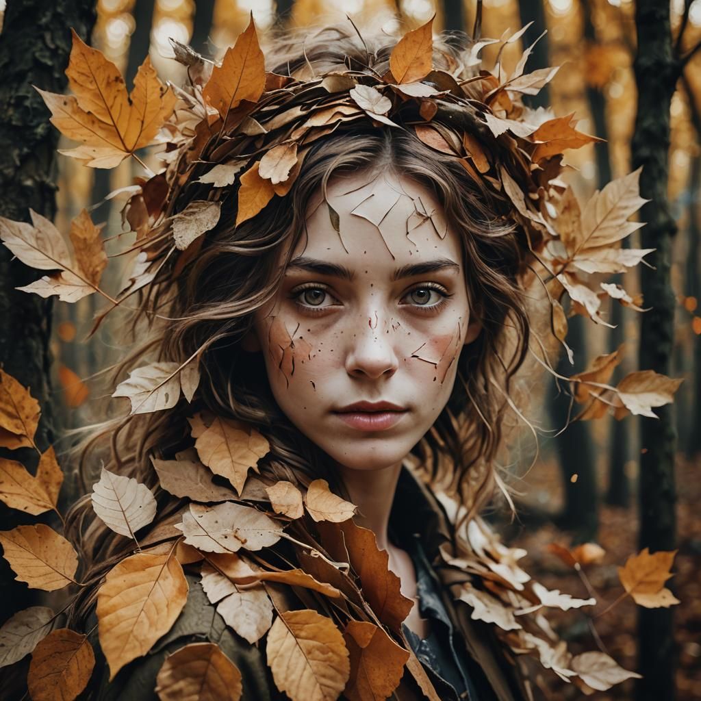 Fairy in Autumn Woods Paper Collage Art