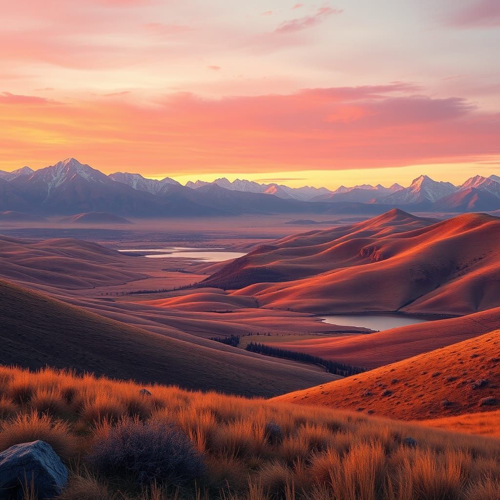 Montana Landscape at Dusk in Retro Style
