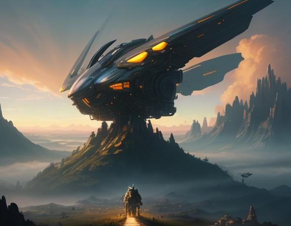 Mouse Mecha Soaring on Owl, Gleaming Metal Art