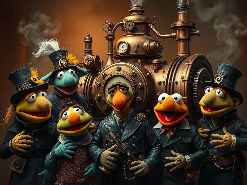 Steampunk Muppets Gather Around Copper Engine