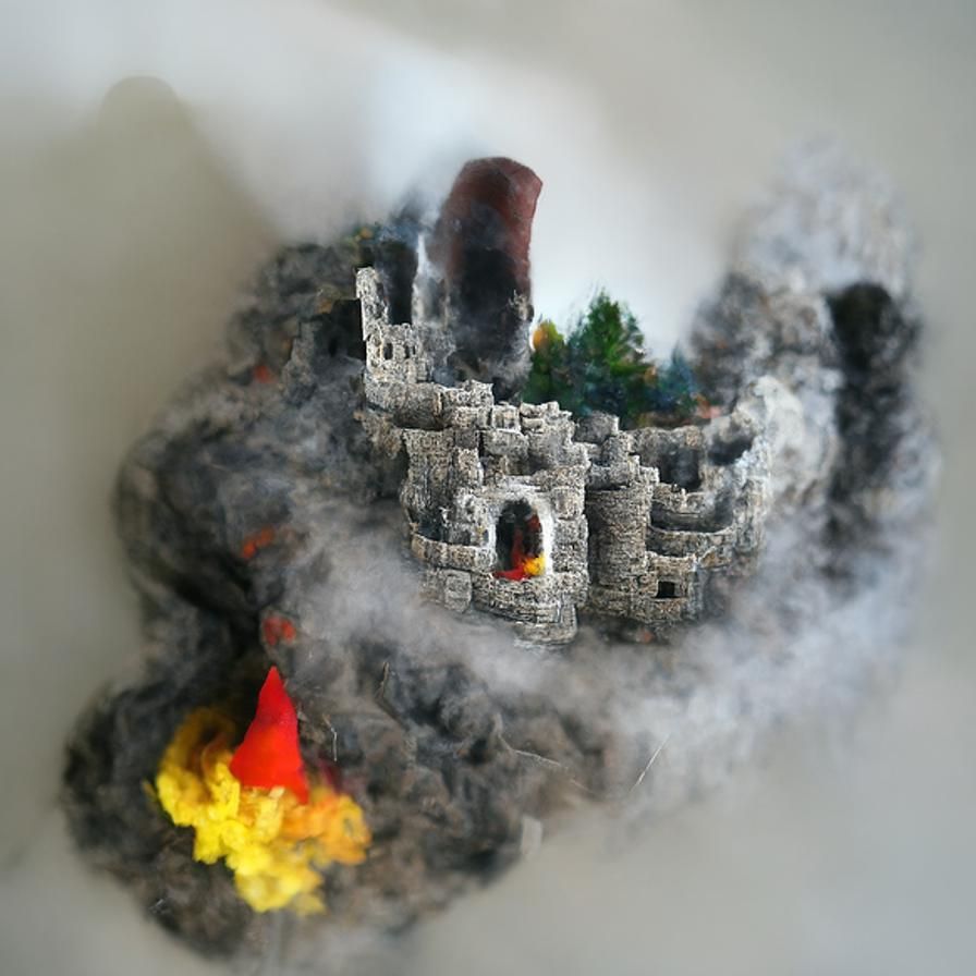 Hyperrealistic Castle Ruins Ablaze