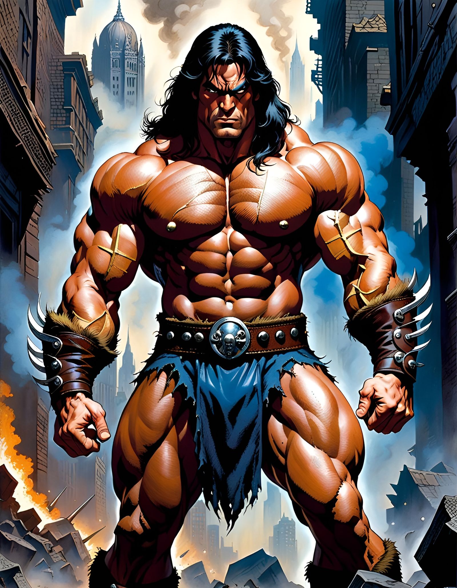 Conan the Barbarian Crayon Caricature in Burning City