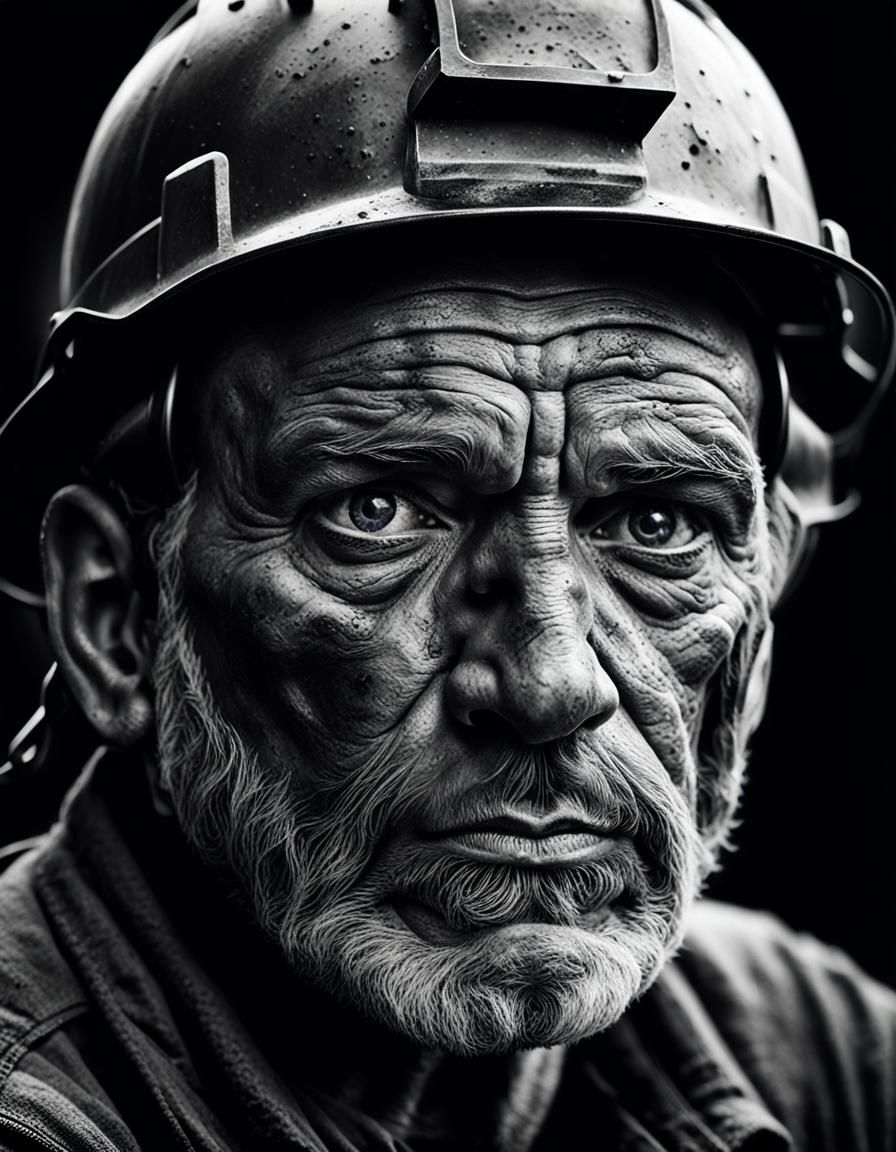 Resolute Coal Miner in Shadowed Close-Up