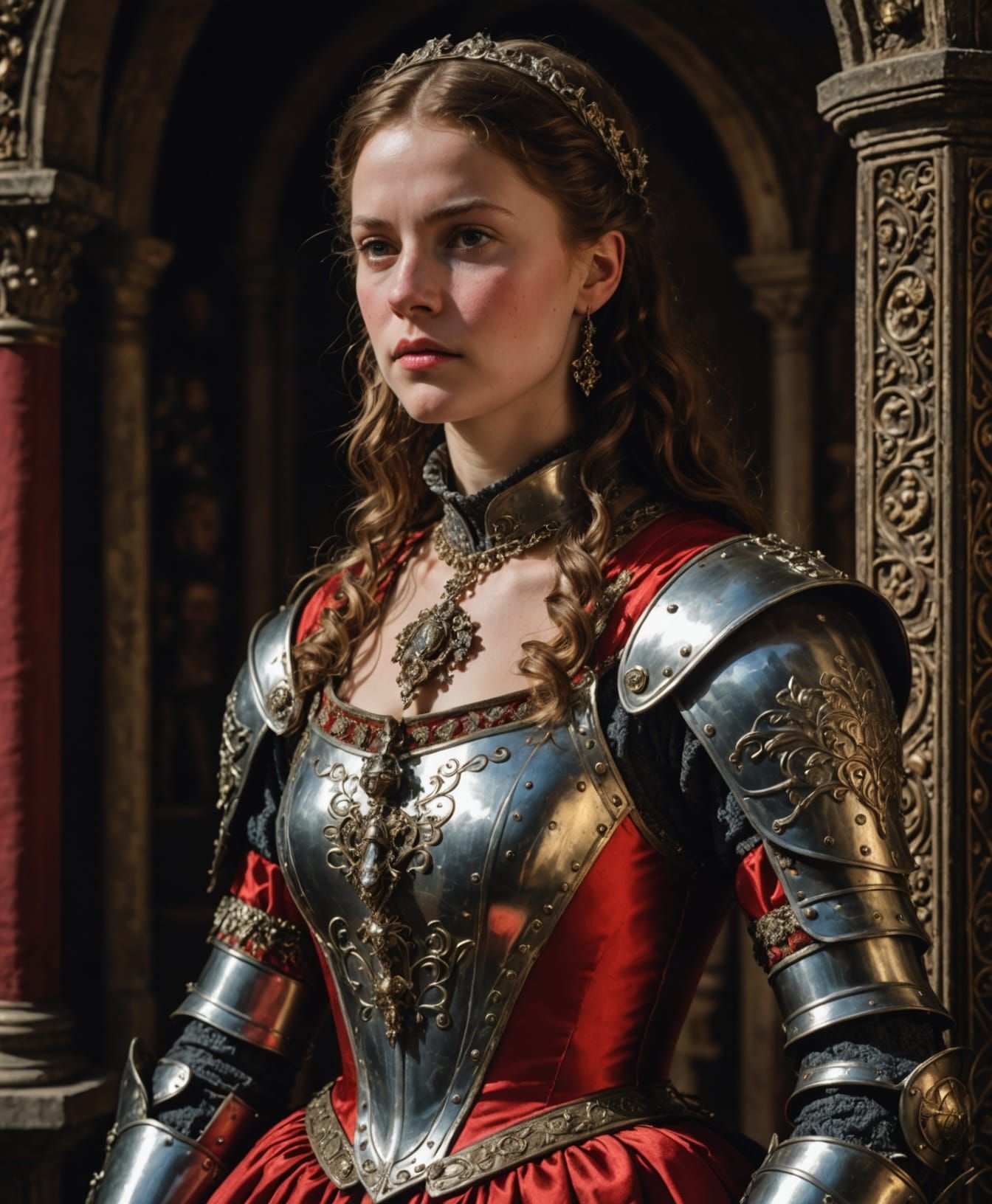 Medieval Maiden in Ornate Armor