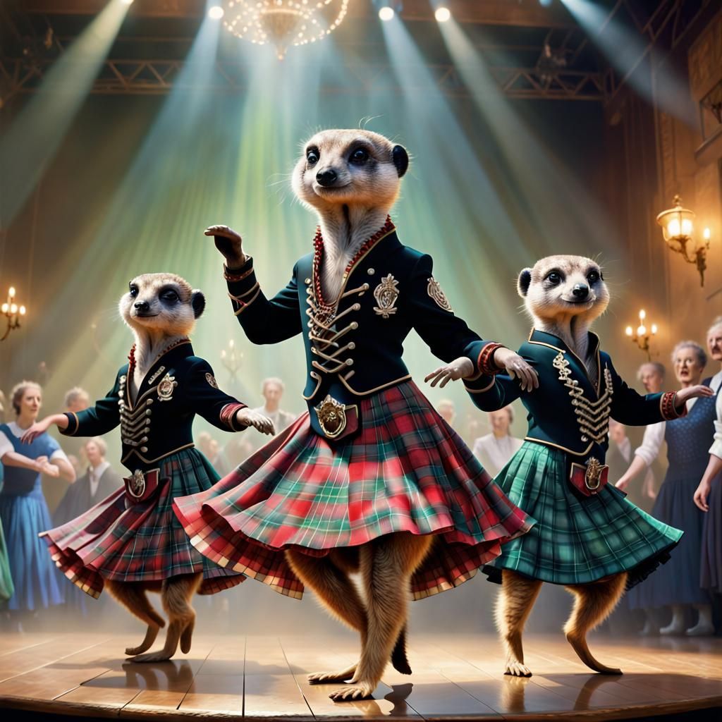 Meerkats Riverdance Performance in Ethereal Fantasy Style