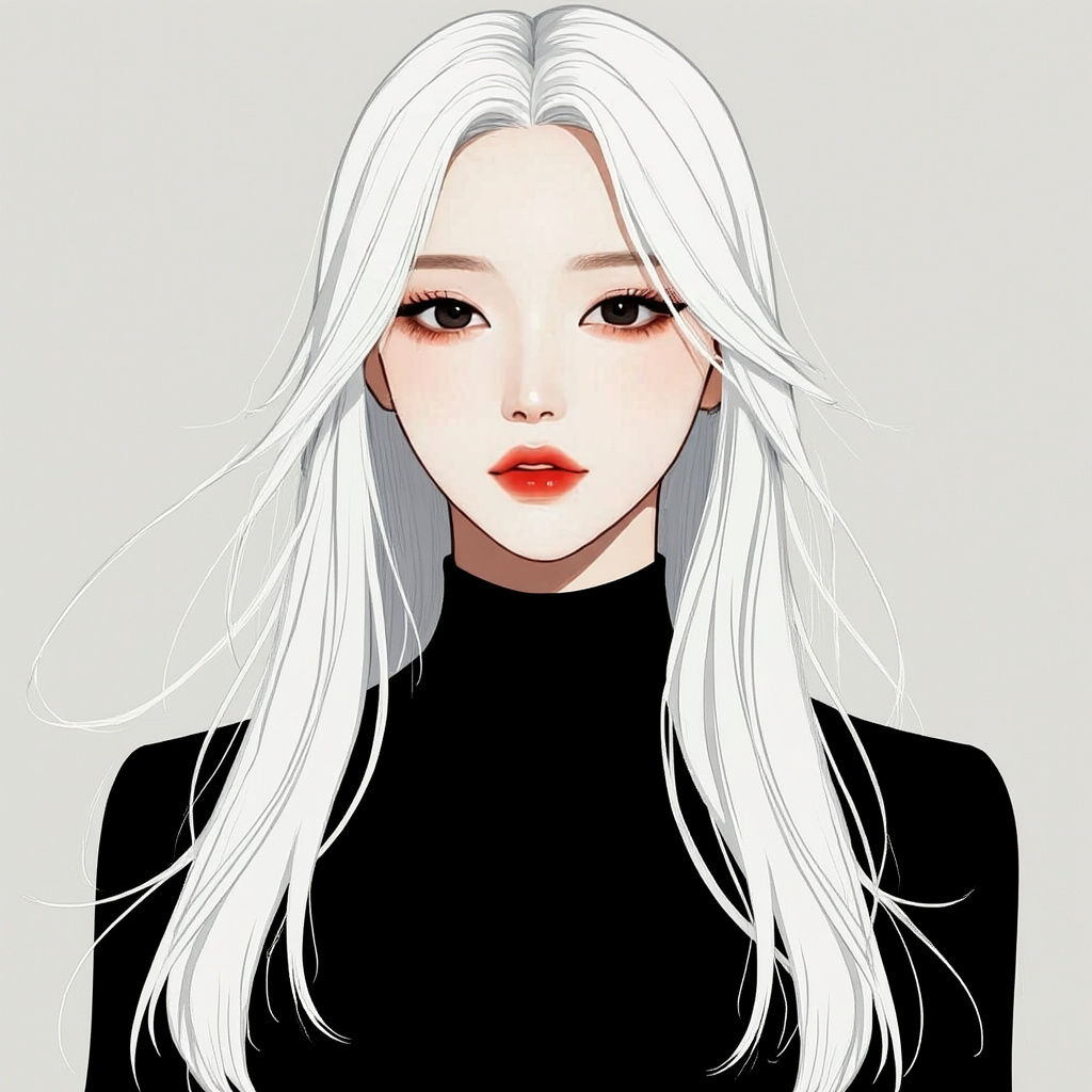 Korean Manhwa Style Woman with Black Eyes