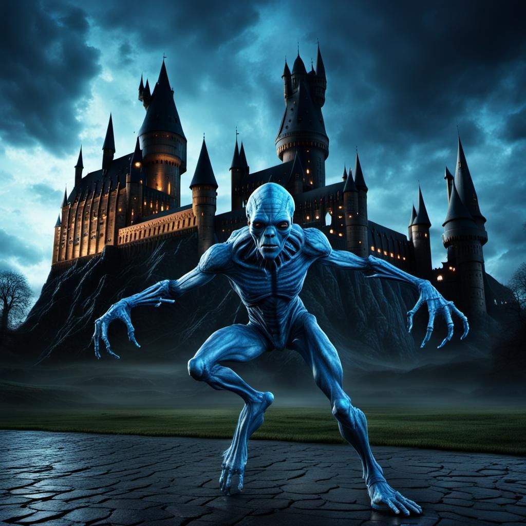 Blue Alien Dances at Hogwarts: Digital Matte Painting