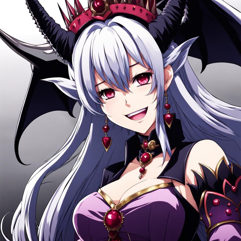 Devil Queen Smiling with Sharp Grin in Anime Style